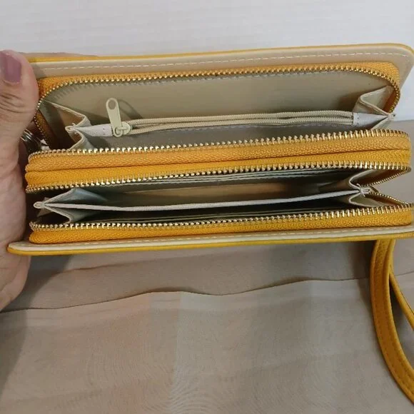 Large Yellow Wallet with Wristlet - Picture 2 of 2
